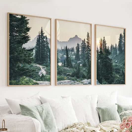 USA mountain forest wilderness 3 piece wall art set with Rampart Range