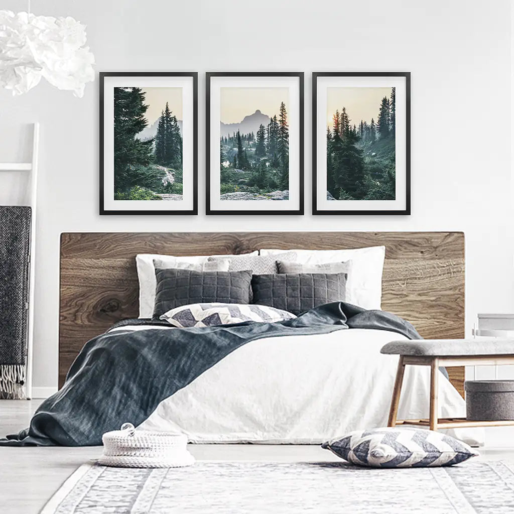Mountain Forest Wilderness Wall Art, USA 3 Piece Set