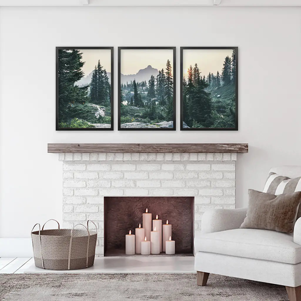 Mountain Forest Wilderness Wall Art, USA 3 Piece Set