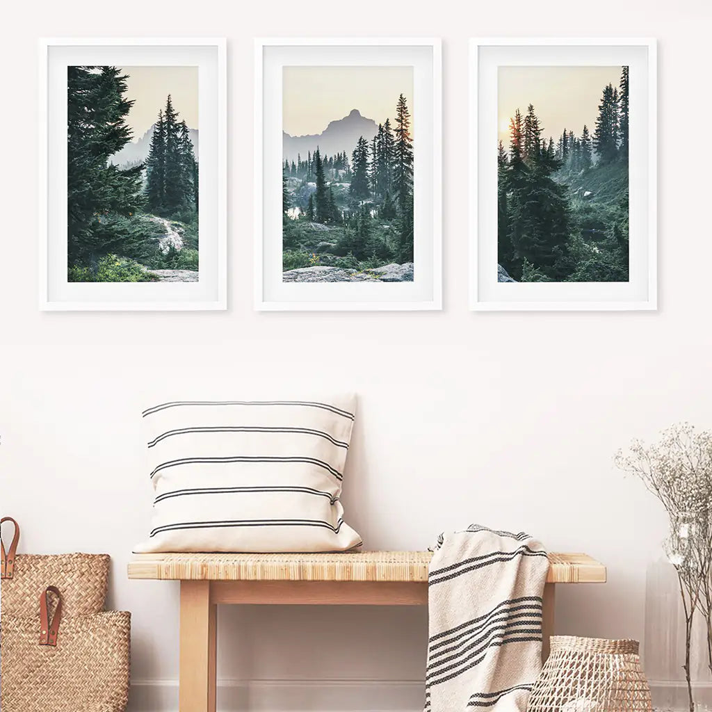 Mountain Forest Wilderness Wall Art, USA 3 Piece Set
