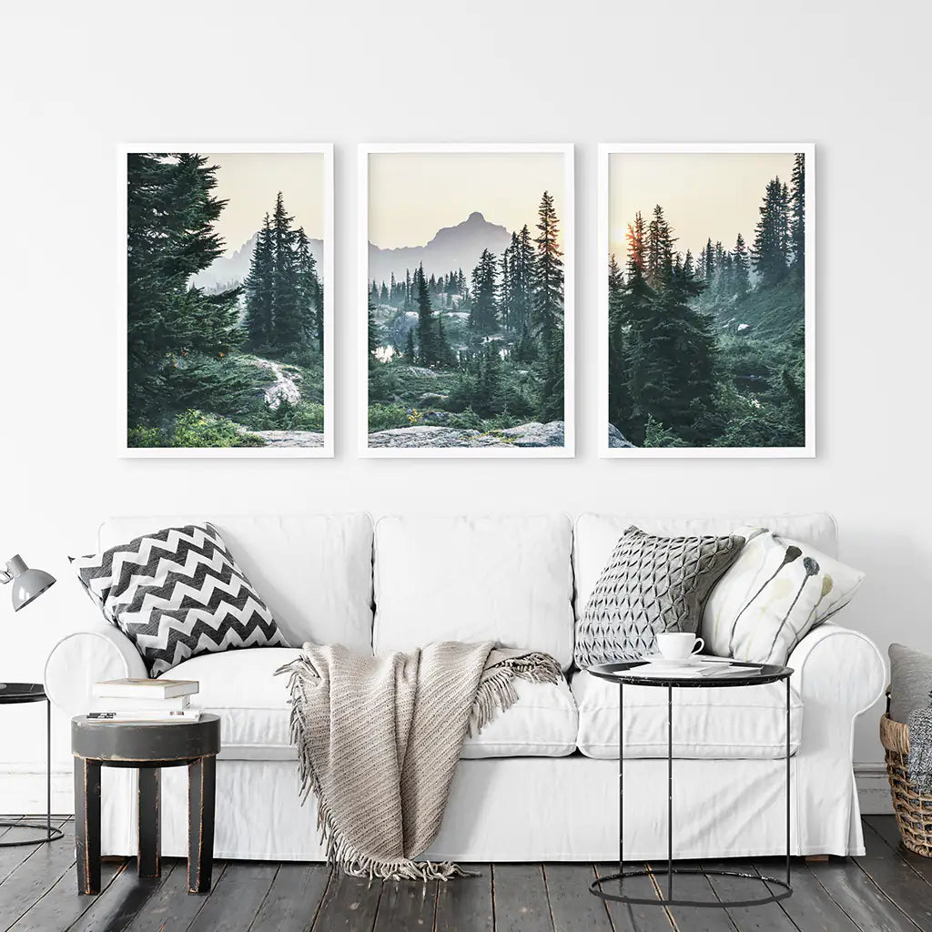 Mountain Forest Wilderness Wall Art, USA 3 Piece Set