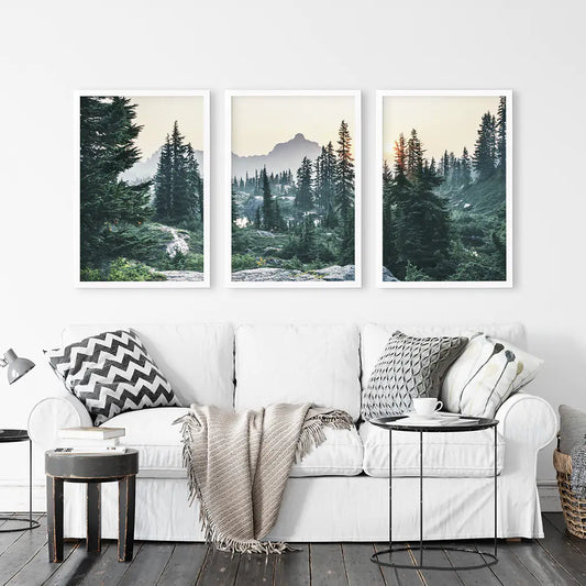 Mountain Forest Wilderness Wall Art, USA 3 Piece Set