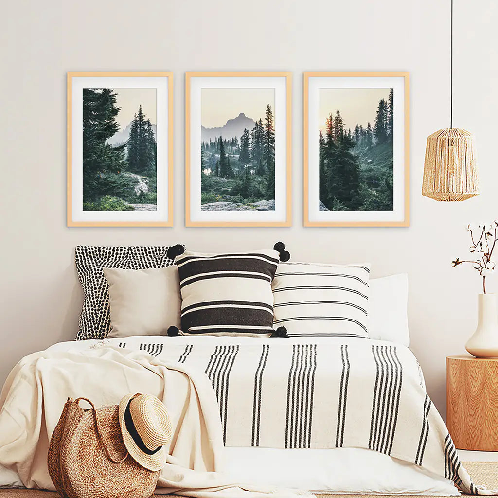 Mountain Forest Wilderness Wall Art, USA 3 Piece Set