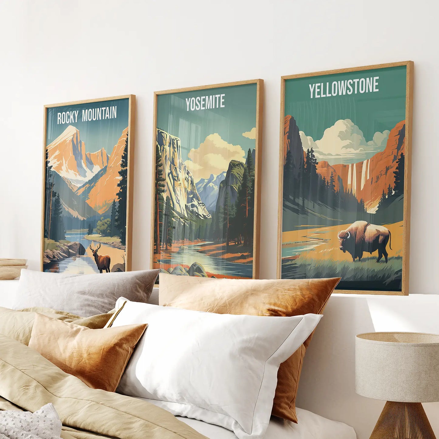 National park wall art set of 3 vintage travel prints