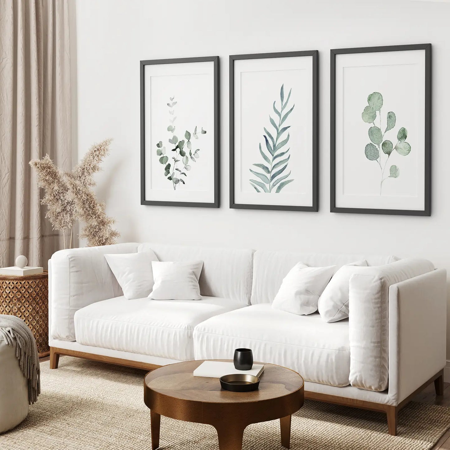 Watercolor Botanical Wall Art Set of 3 Green Leaf Prints