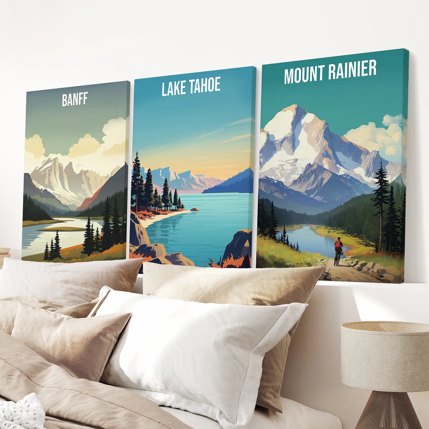 Travel Wall Art Set of 3 Banff Lake Tahoe Mount Rainier