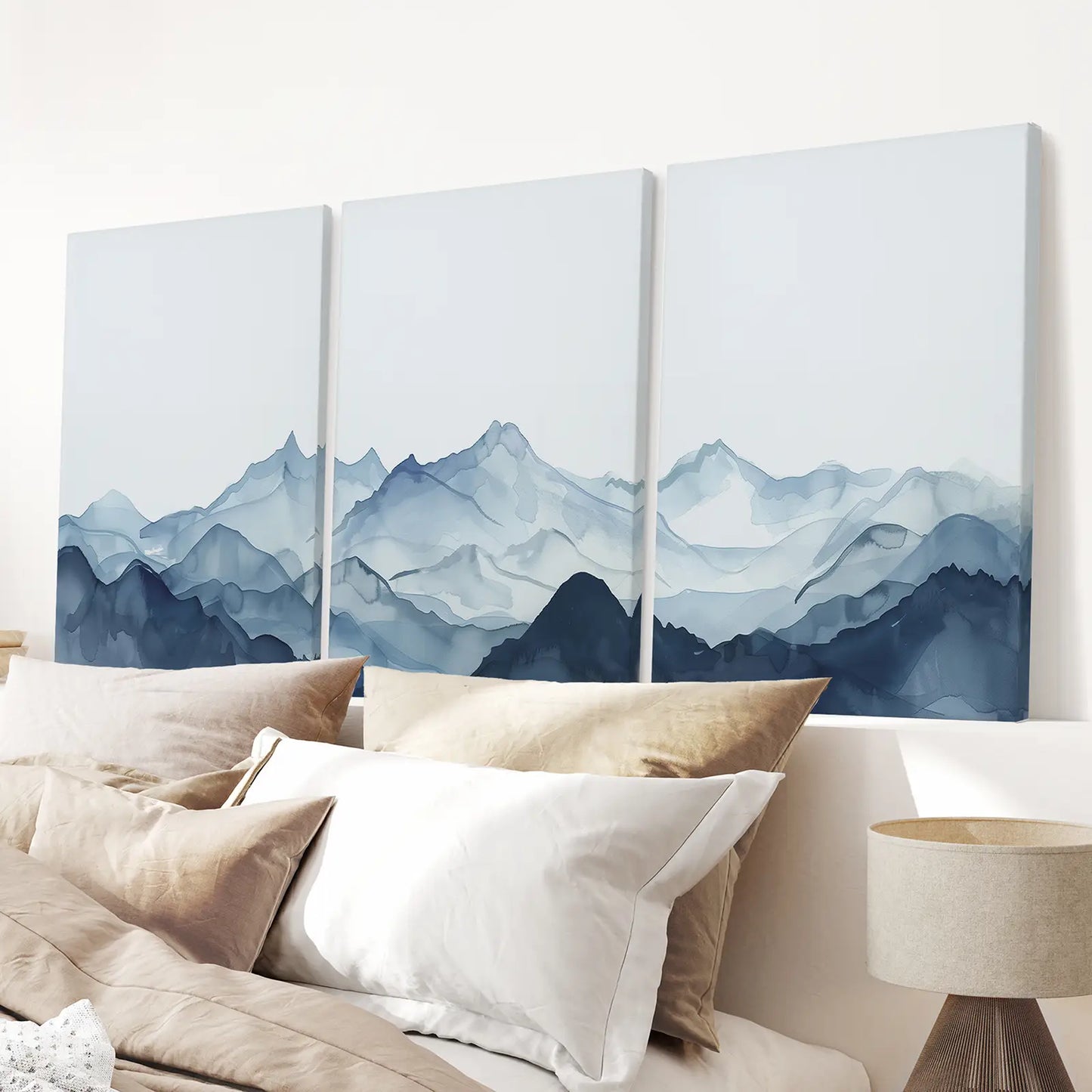 Blue Watercolor Mountain Wall Art Set of 3 Prints