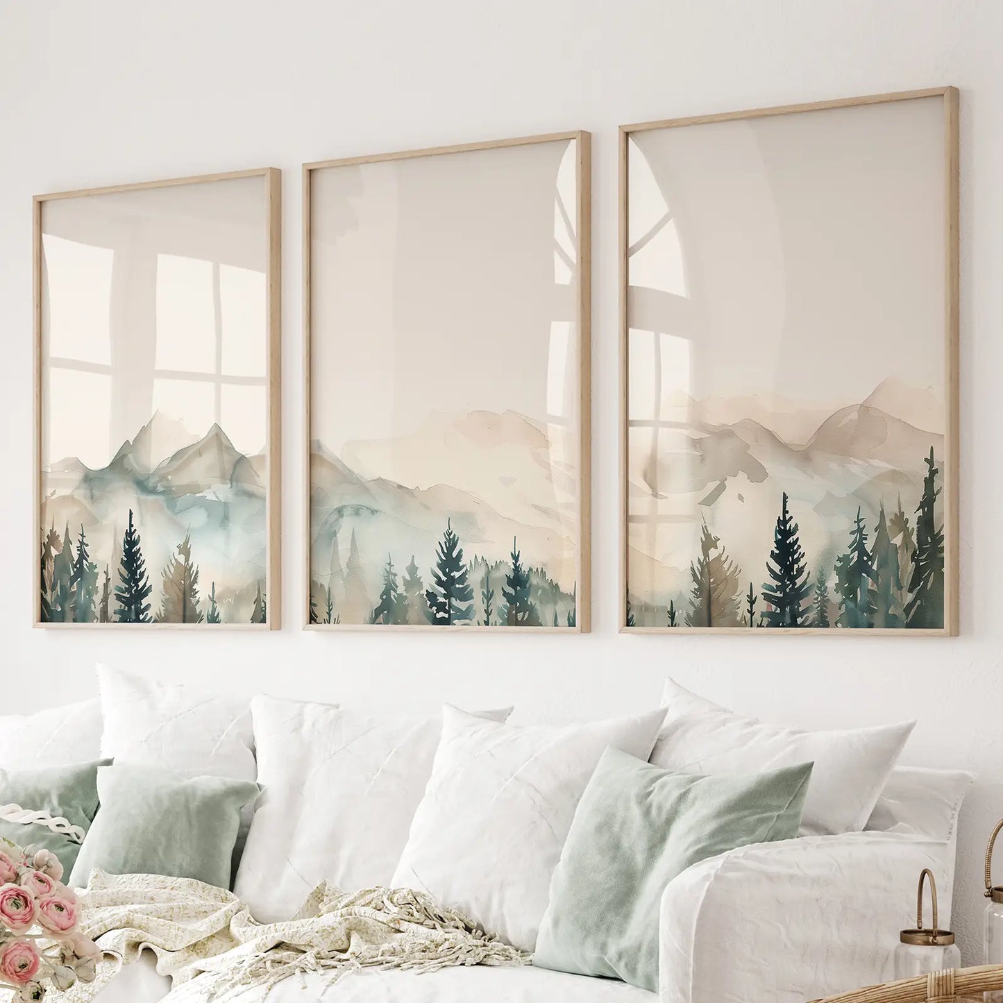 Minimal mountain forest nature wall art set of 3