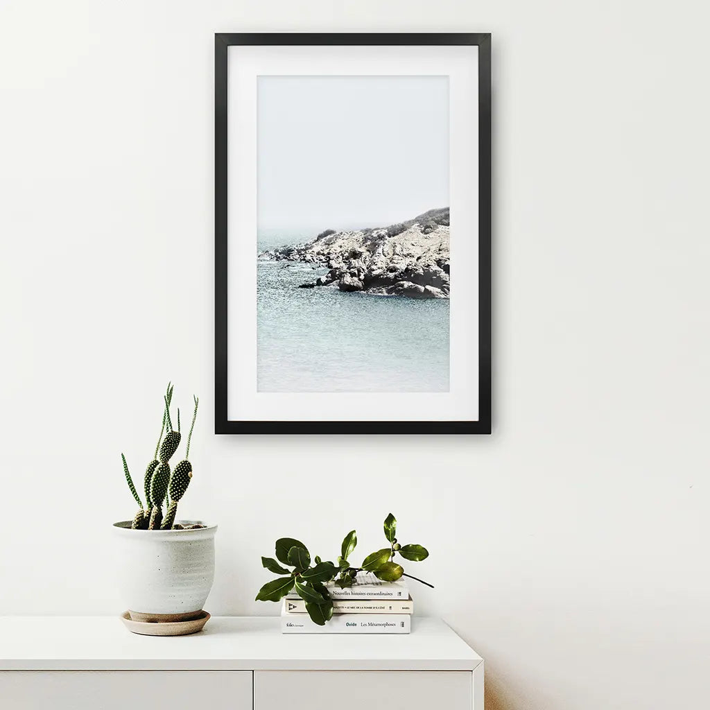 Nautical Ocean Waves and Rocks Print - Neutral Coastal Wall Art