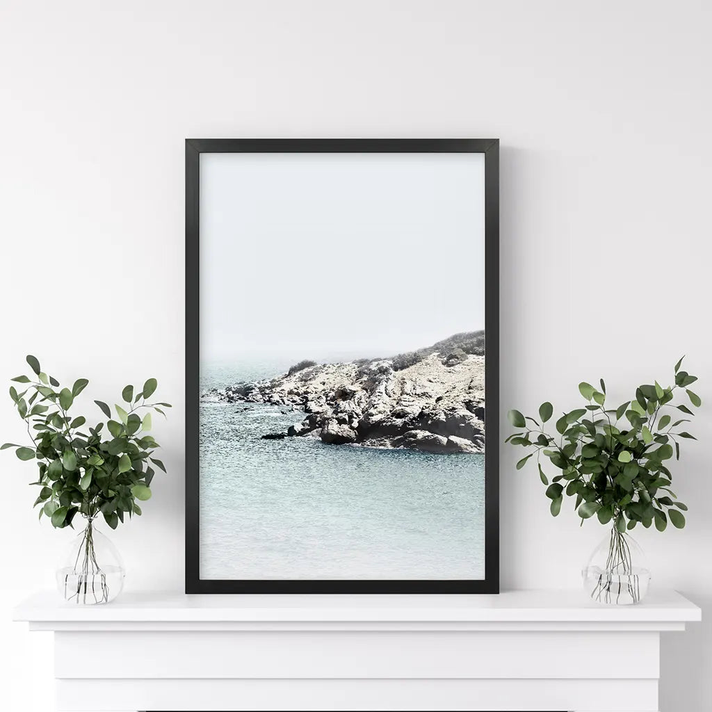 Nautical Ocean Waves and Rocks Print - Neutral Coastal Wall Art