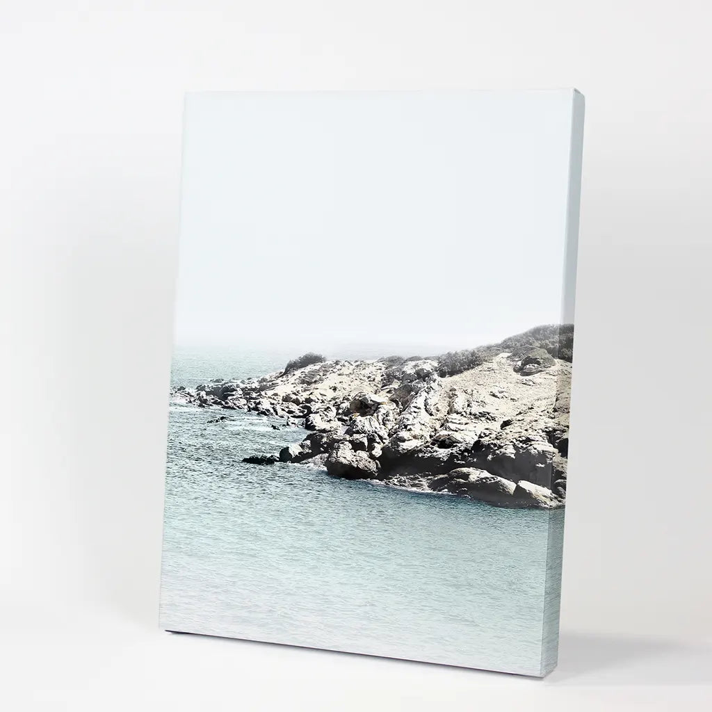 Nautical Ocean Waves and Rocks Print - Neutral Coastal Wall Art