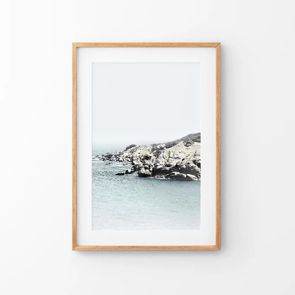 Nautical ocean waves and rocks neutral coastal wall art print