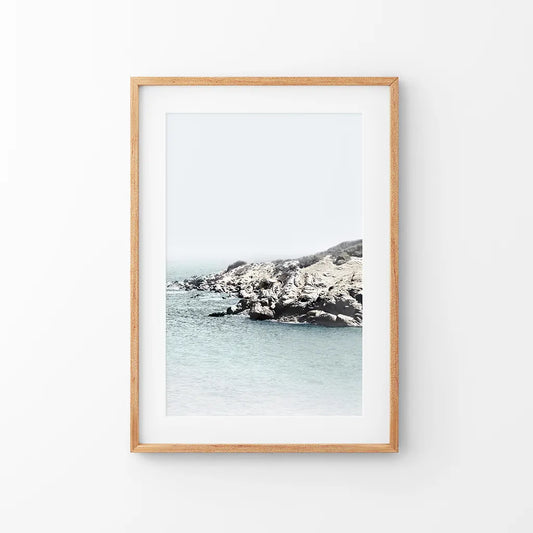 Nautical ocean waves and rocks neutral coastal wall art print