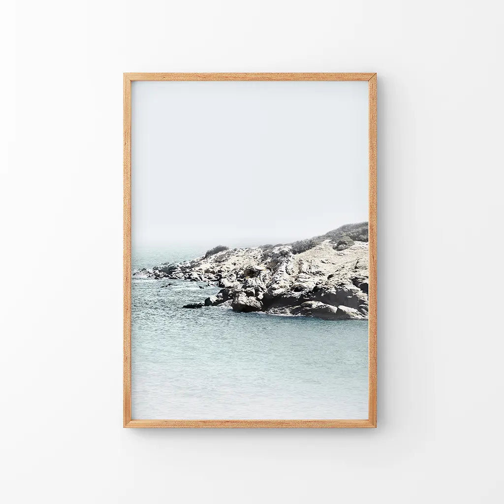 Nautical Ocean Waves and Rocks Print - Neutral Coastal Wall Art