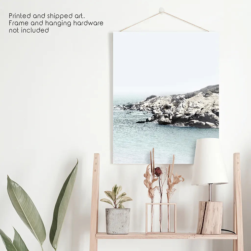 Nautical Ocean Waves and Rocks Print - Neutral Coastal Wall Art