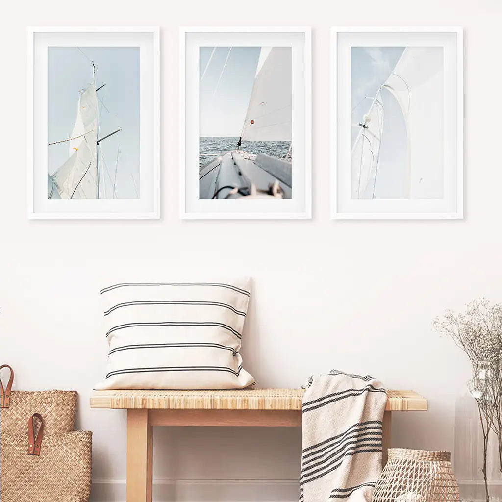 Nautical Sailing Wall Art Set of 3 Yacht Prints