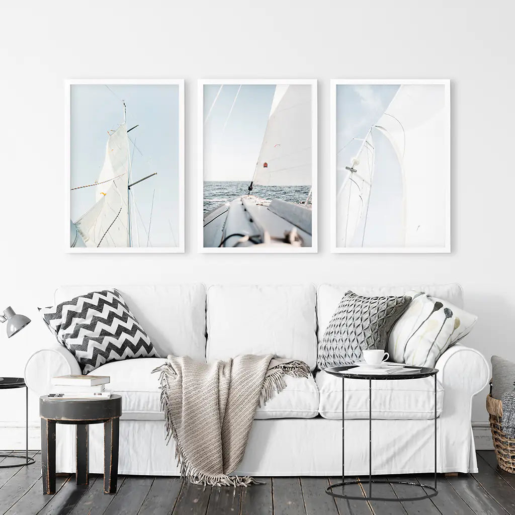 Nautical Sailing Wall Art Set of 3 Yacht Prints