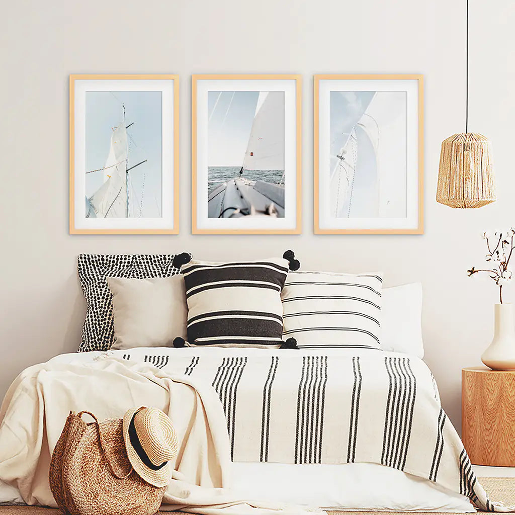 Nautical Sailing Wall Art Set of 3 Yacht Prints