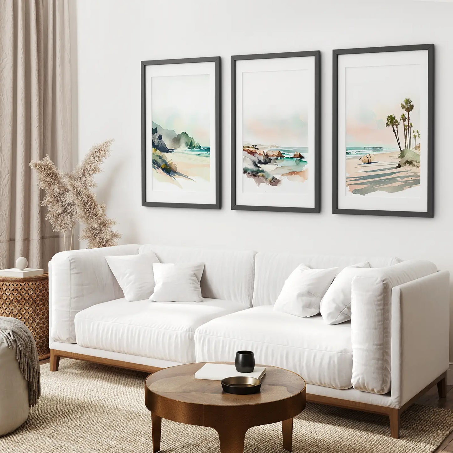 Tropical Beach Wall Art Set of 3 Watercolor Ocean Prints