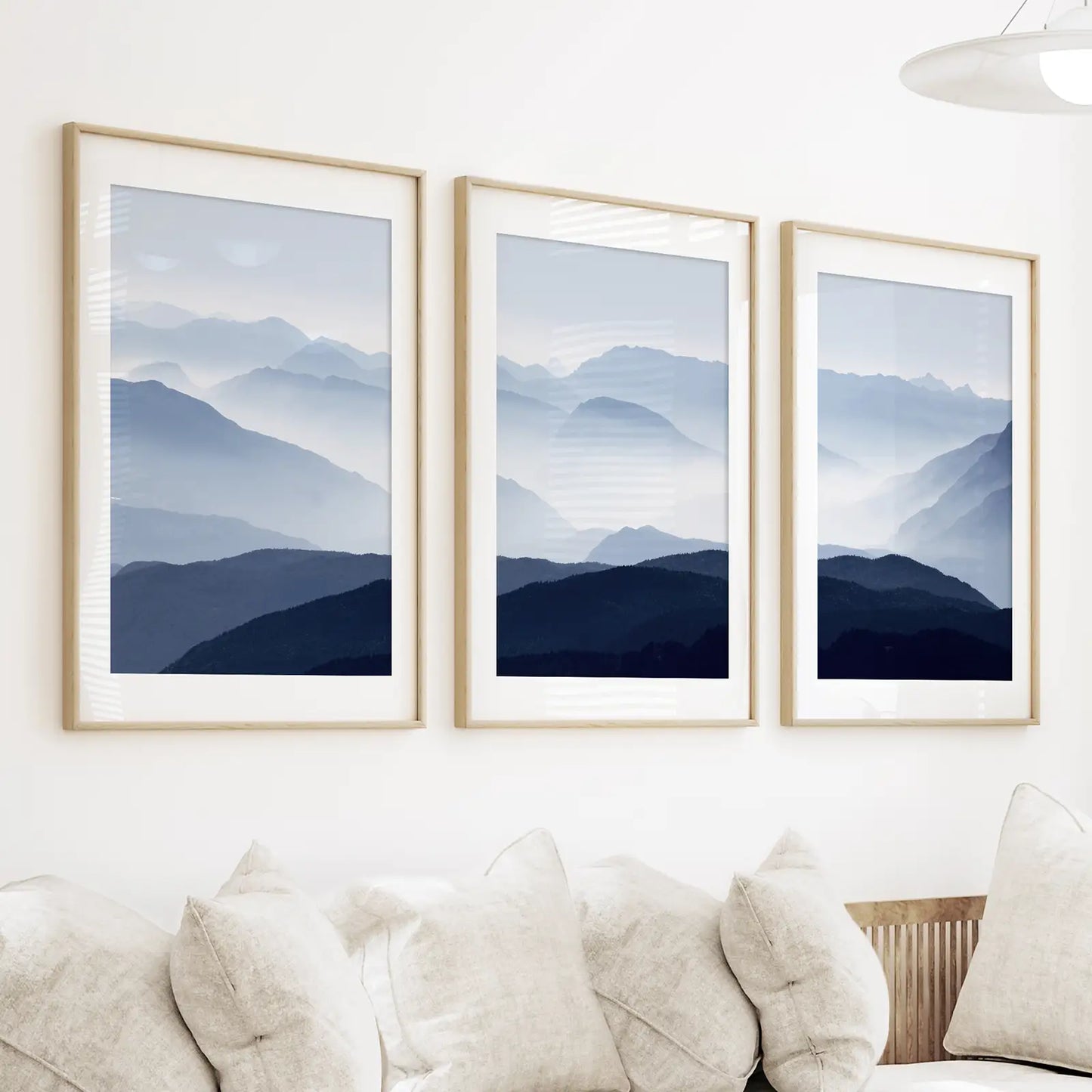 Blue Misty Mountain Wall Art Set of 3 Prints