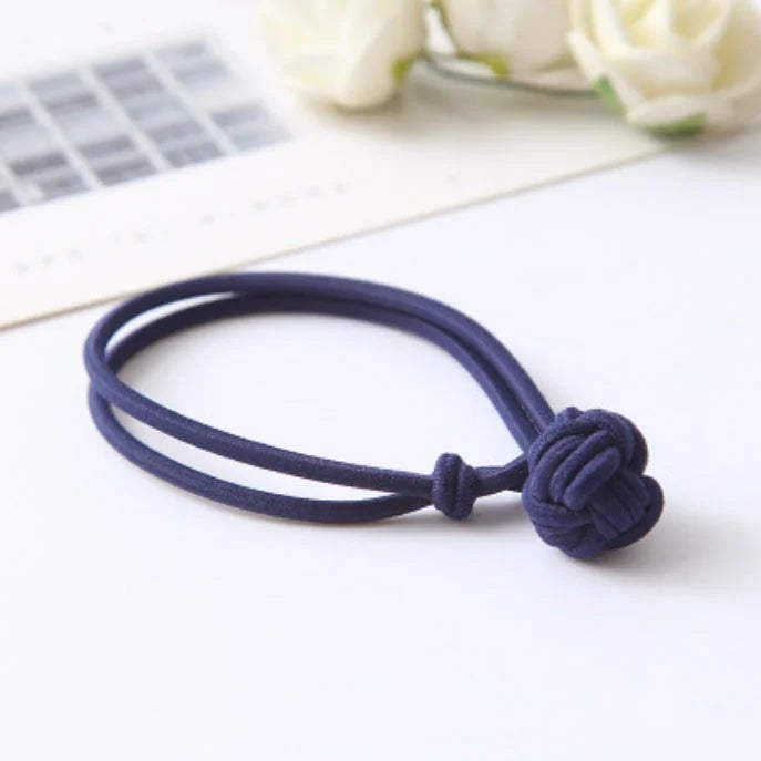 Navy blue hair tie elastic band stretchy fabric ponytail holder with knot