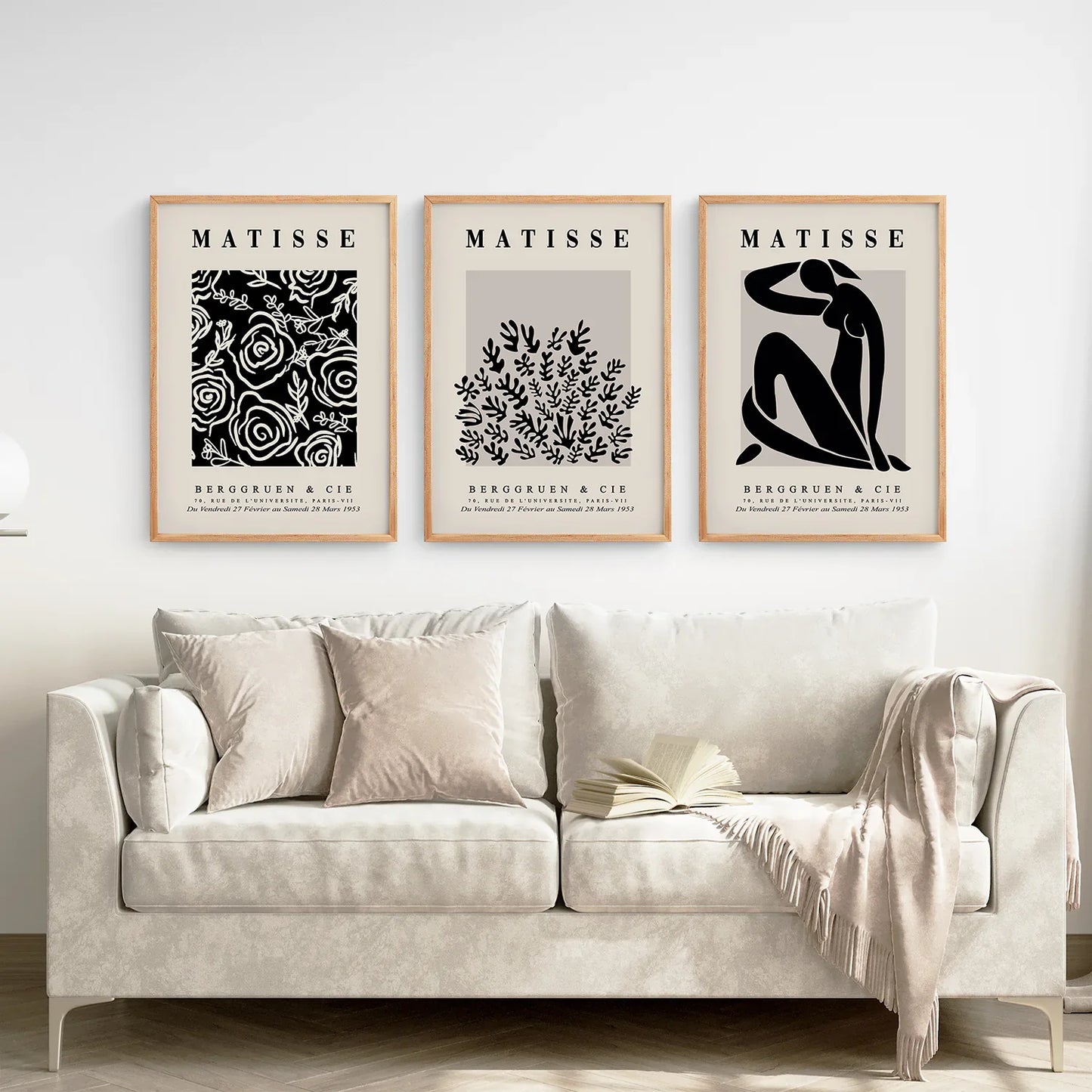 Black Beige Abstract Wall Art Set of 3 Vintage Prints