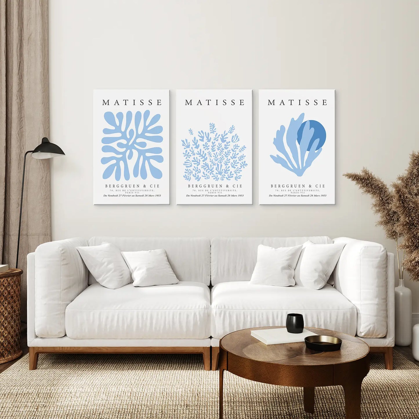 Light Blue Abstract Wall Art Set of 3 Exhibition Prints