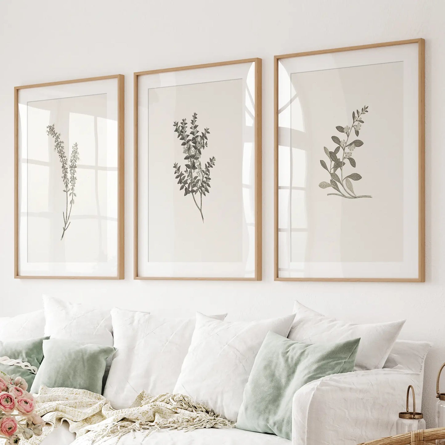 Vintage Floral 3 Piece Wall Art Rustic Botanical Set