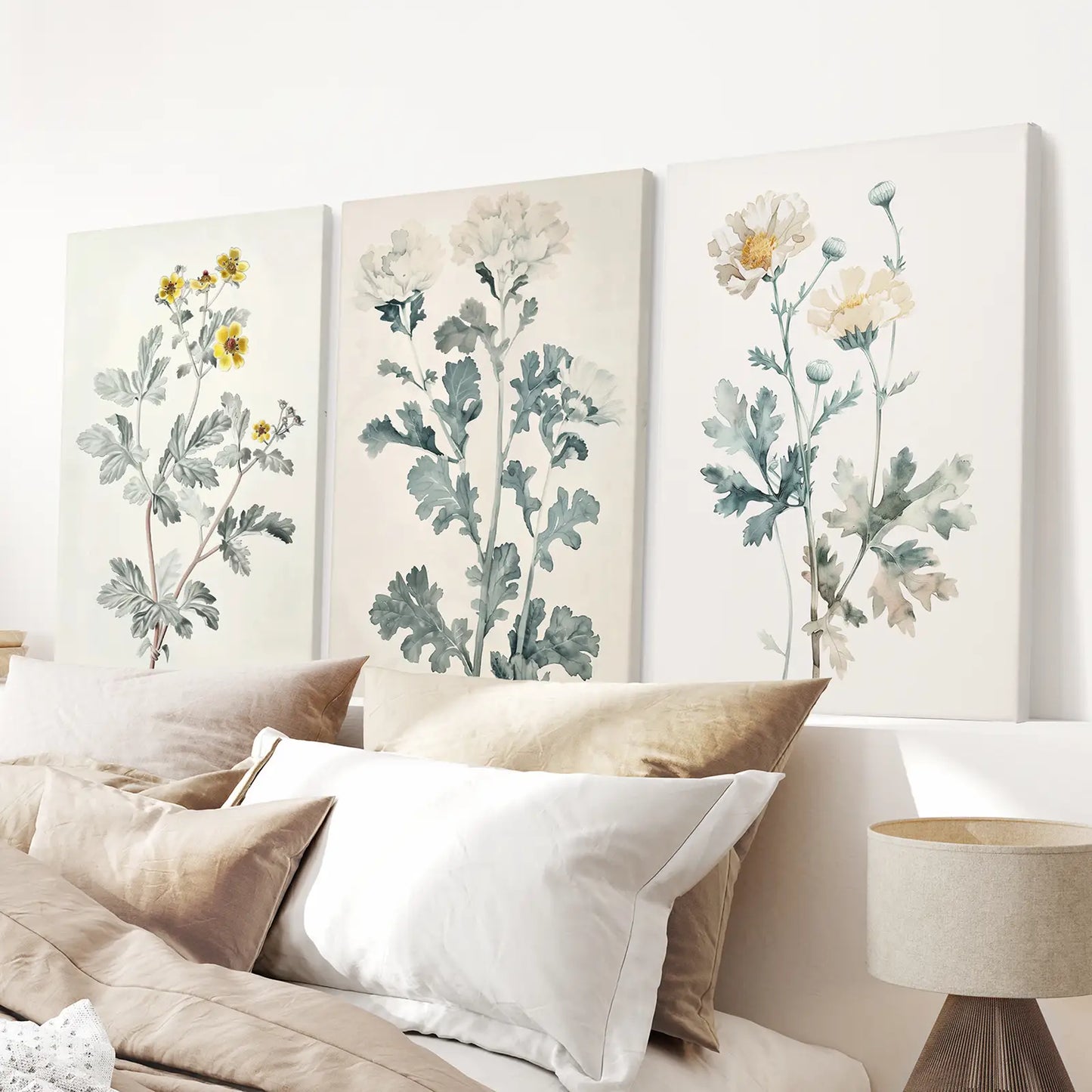 Meadow Flower Wall Art Set of 3 Watercolor Prints