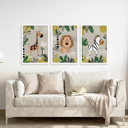 Safari Baby Animal Nursery Wall Art Set of 3