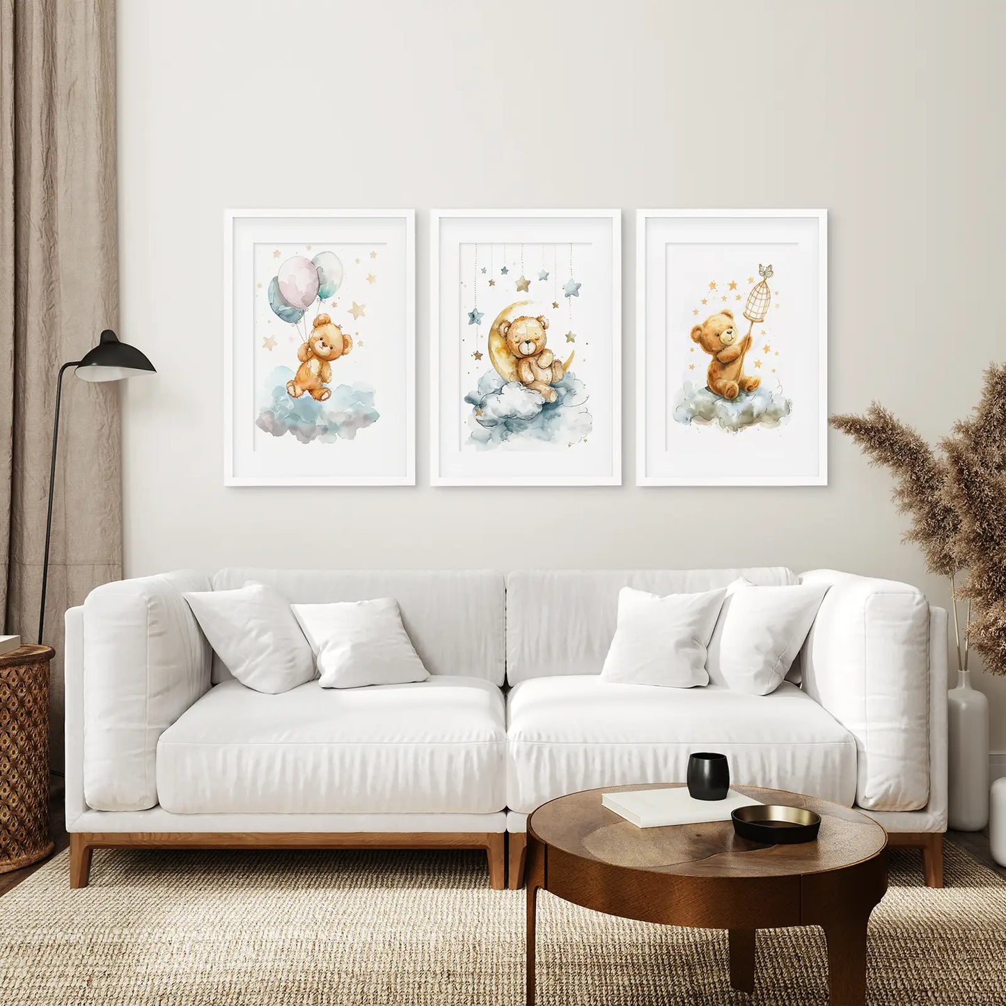 Teddy Bear Balloon Wall Art Set of 3 Nursery Prints