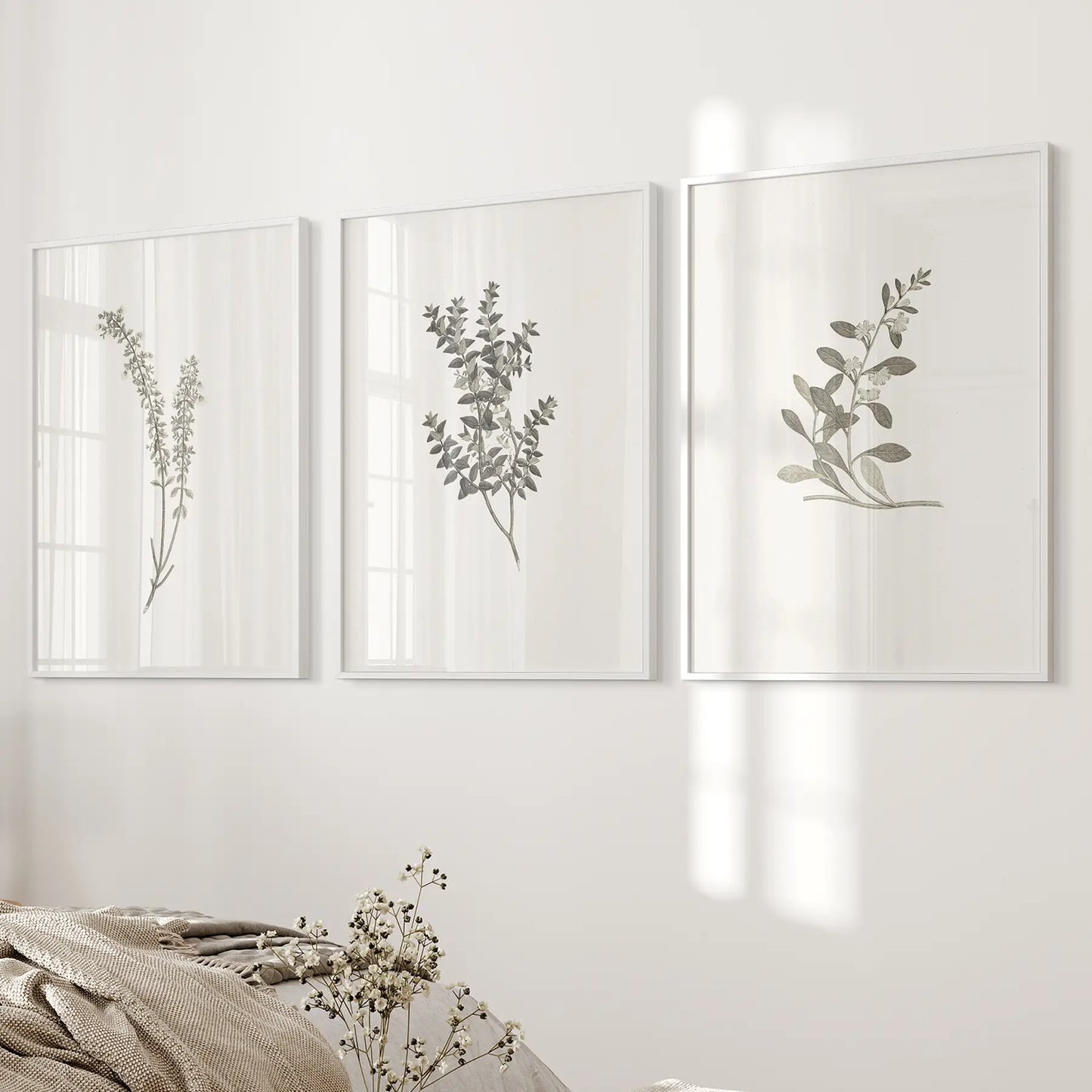 Vintage Floral 3 Piece Wall Art Rustic Botanical Set