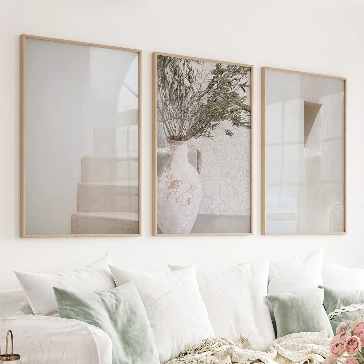 Boho architectural wall art set of 3 in neutral tones
