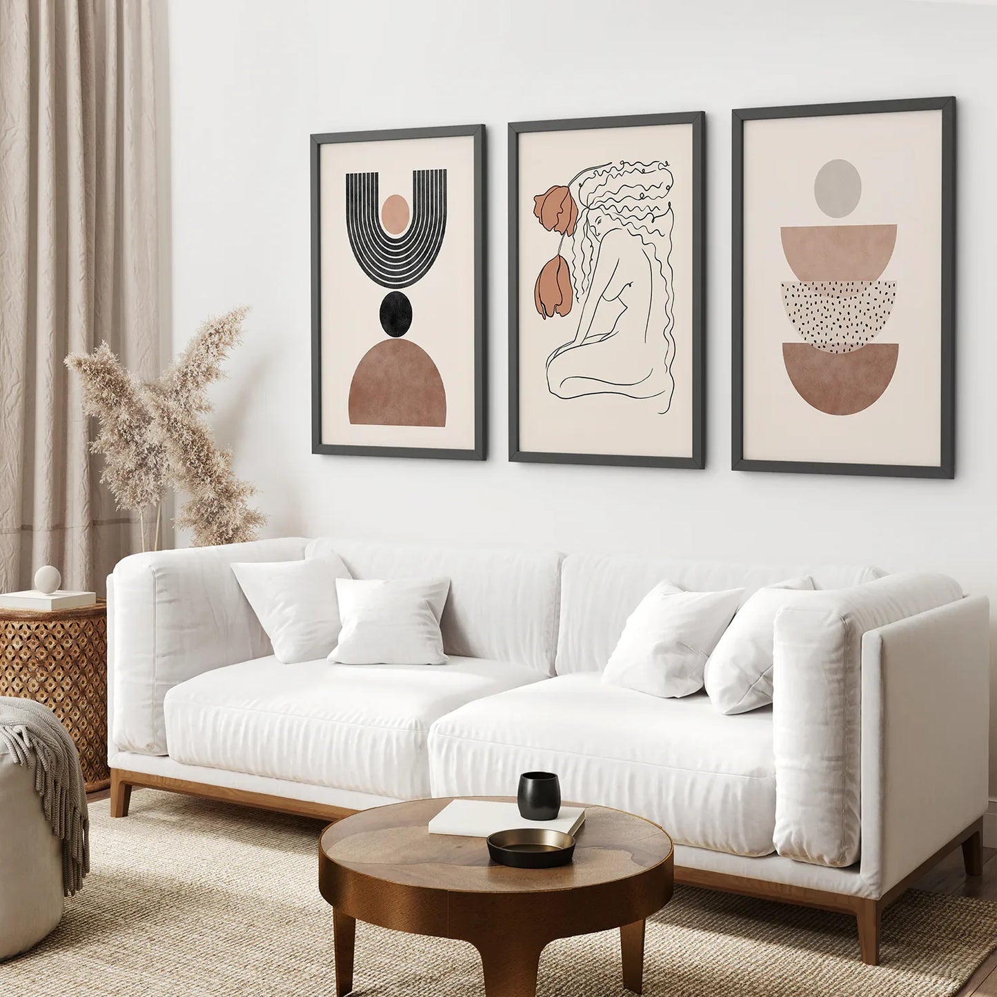 Boho Abstract Woman Wall Art Set of 3, Neutral Tones