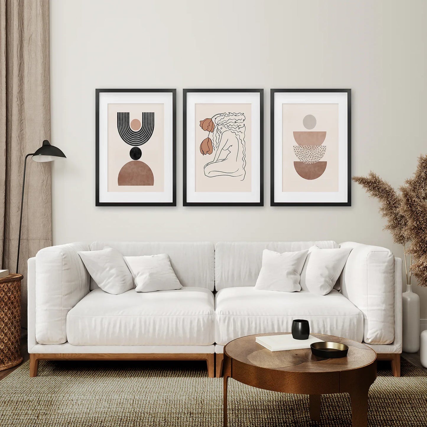 Boho Abstract Woman Wall Art Set of 3, Neutral Tones