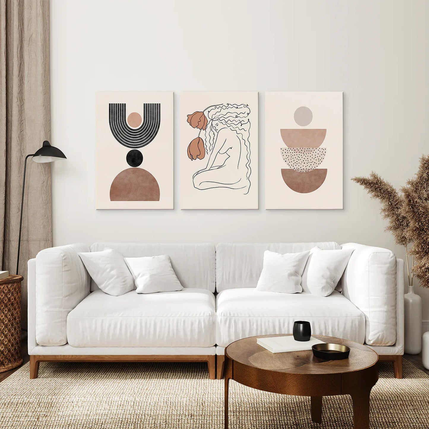 Boho Abstract Woman Wall Art Set of 3, Neutral Tones
