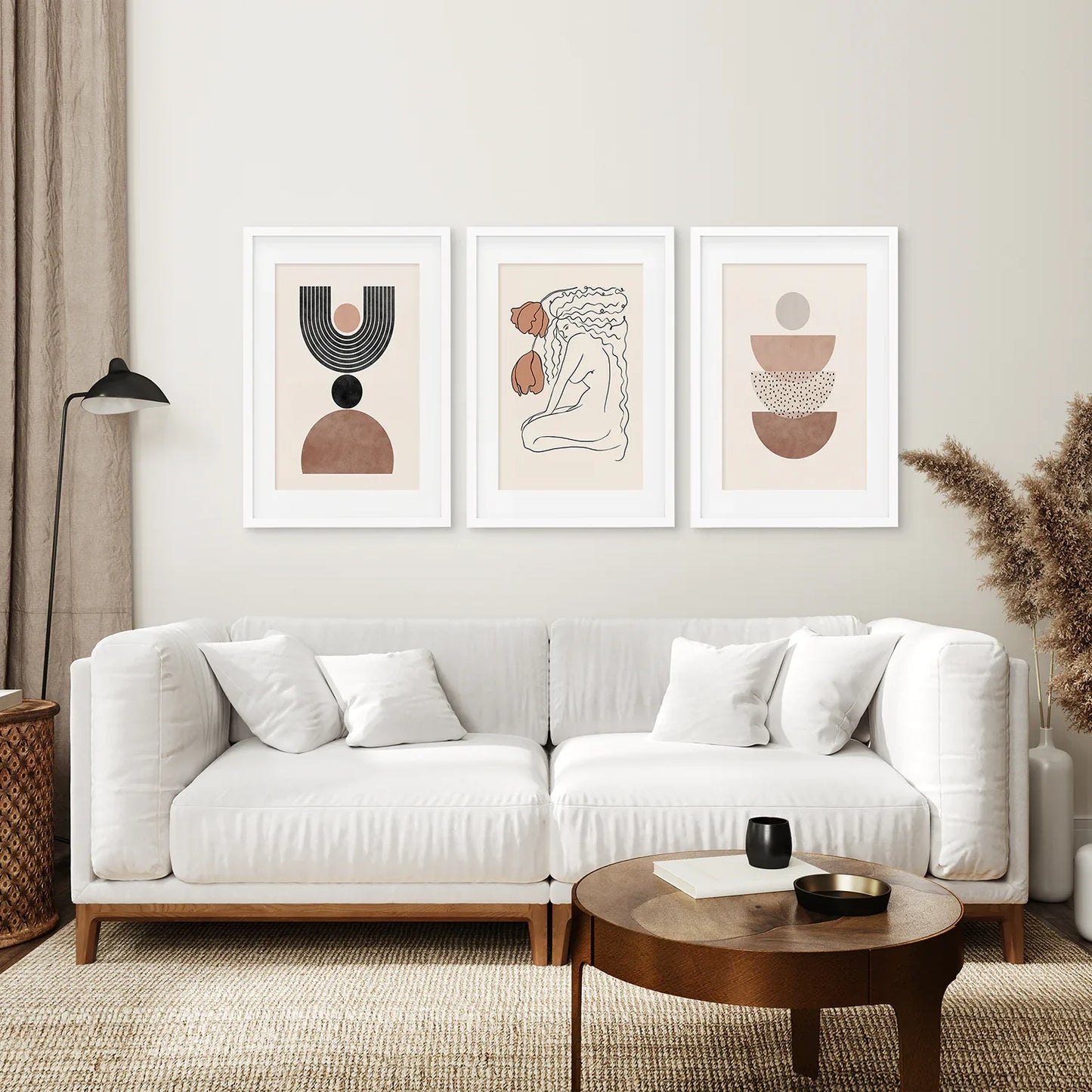 Boho Abstract Woman Wall Art Set of 3, Neutral Tones