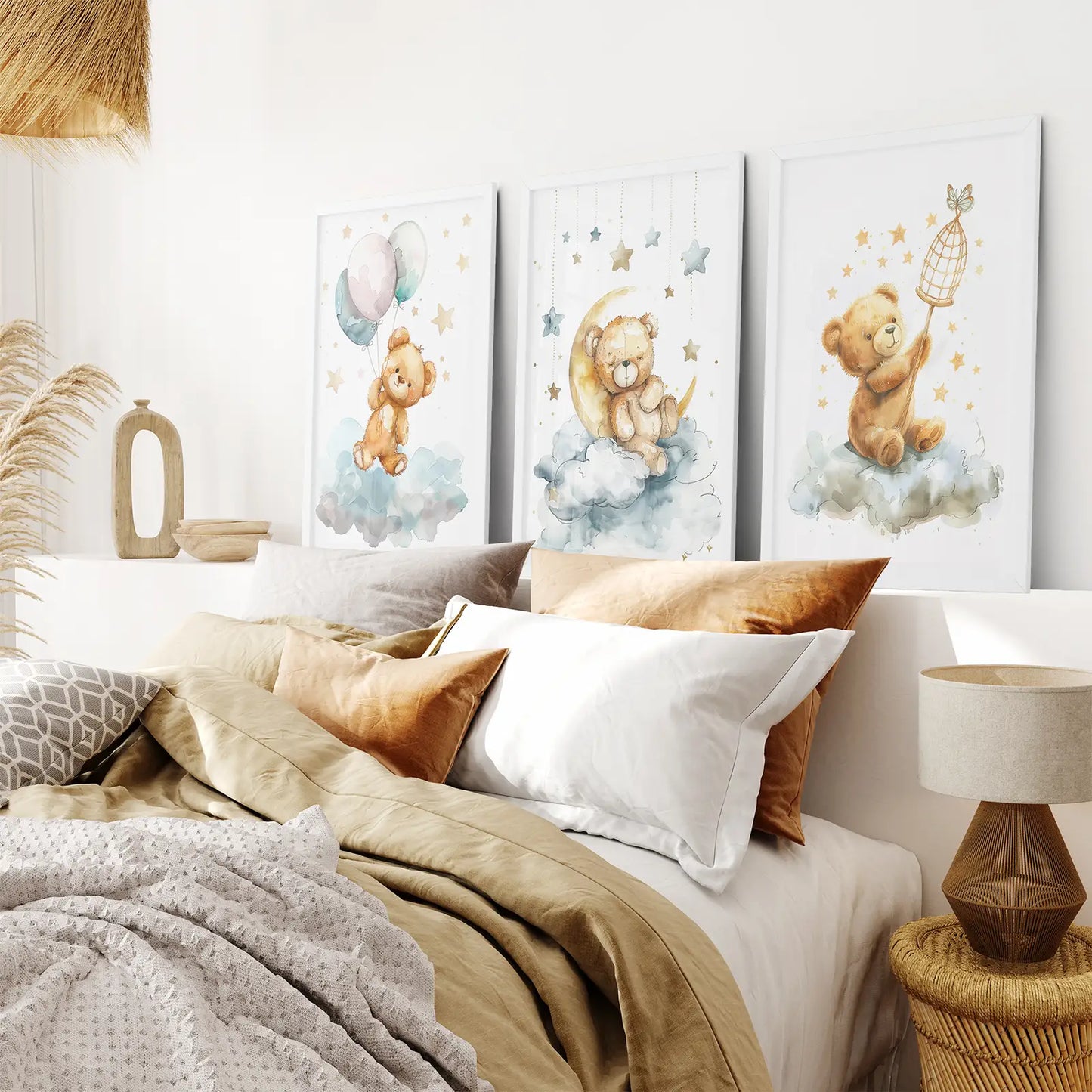 Teddy Bear Balloon Wall Art Set of 3 Nursery Prints