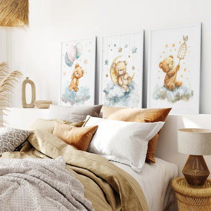 Teddy Bear Balloon Wall Art Set of 3 Nursery Prints