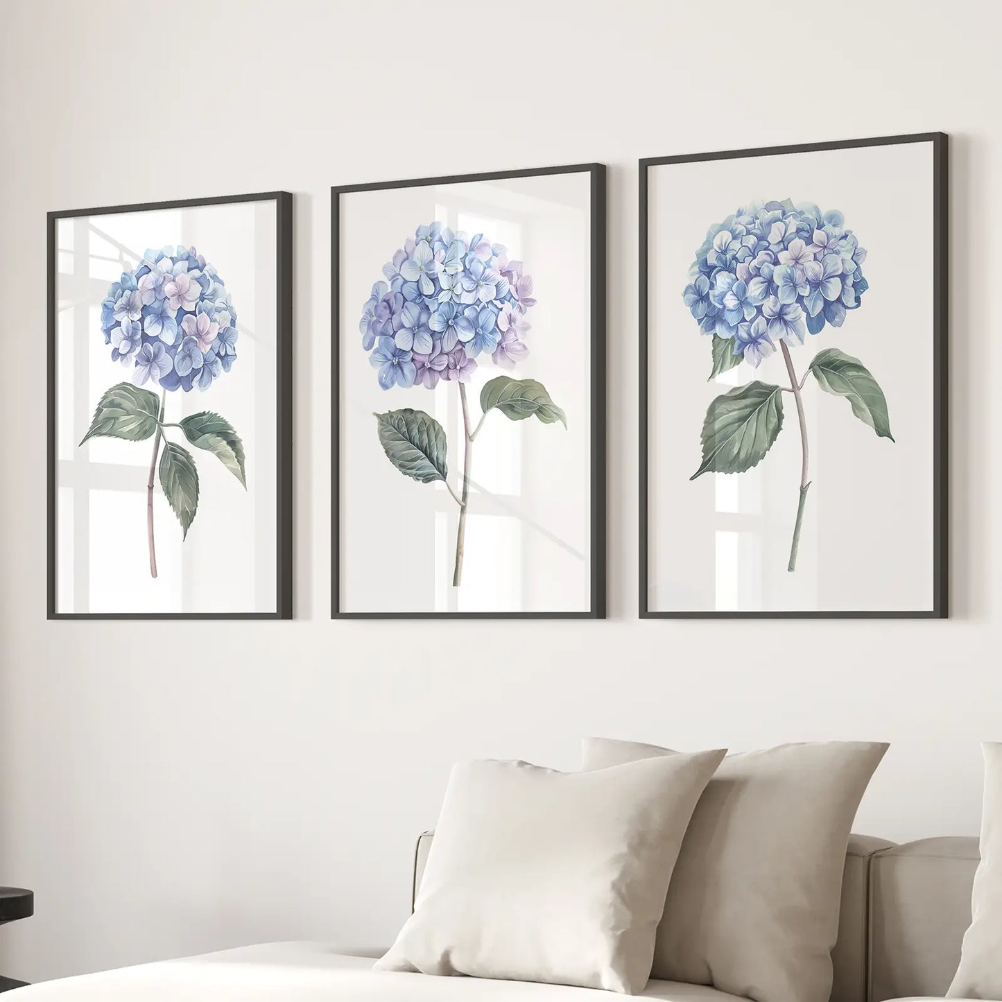 Light Blue Hydrangea Wall Art Set of 3 Floral Prints