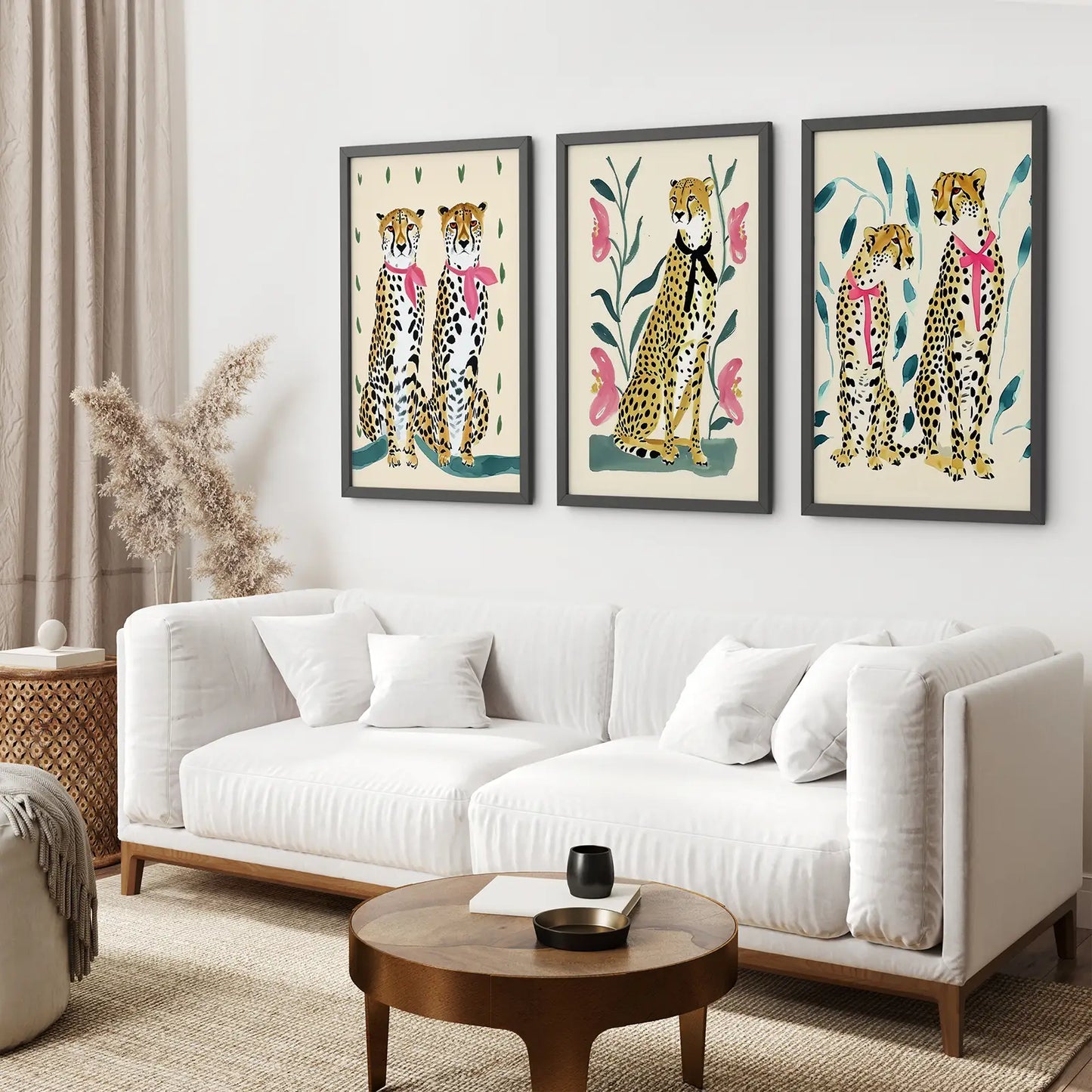 Modern Leopard Wall Art Set of 3 Beige Pink Prints
