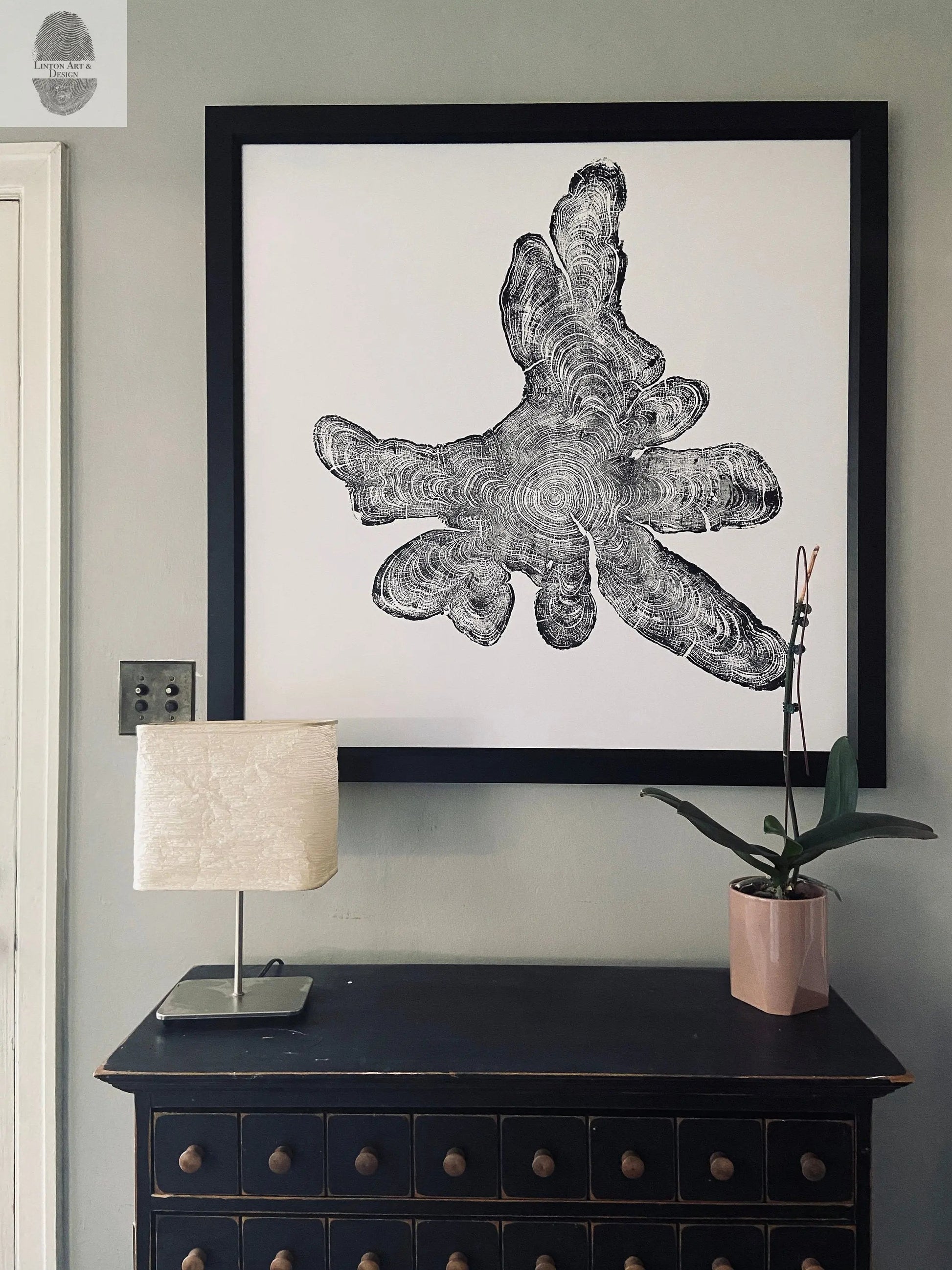 Adirondack Mountains tree ring woodcut print, large 36x36