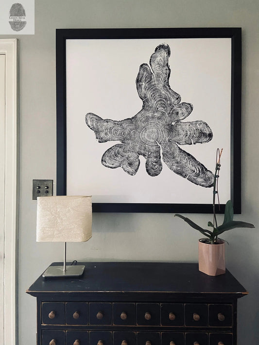 Adirondack Mountains tree ring woodcut print, large 36x36