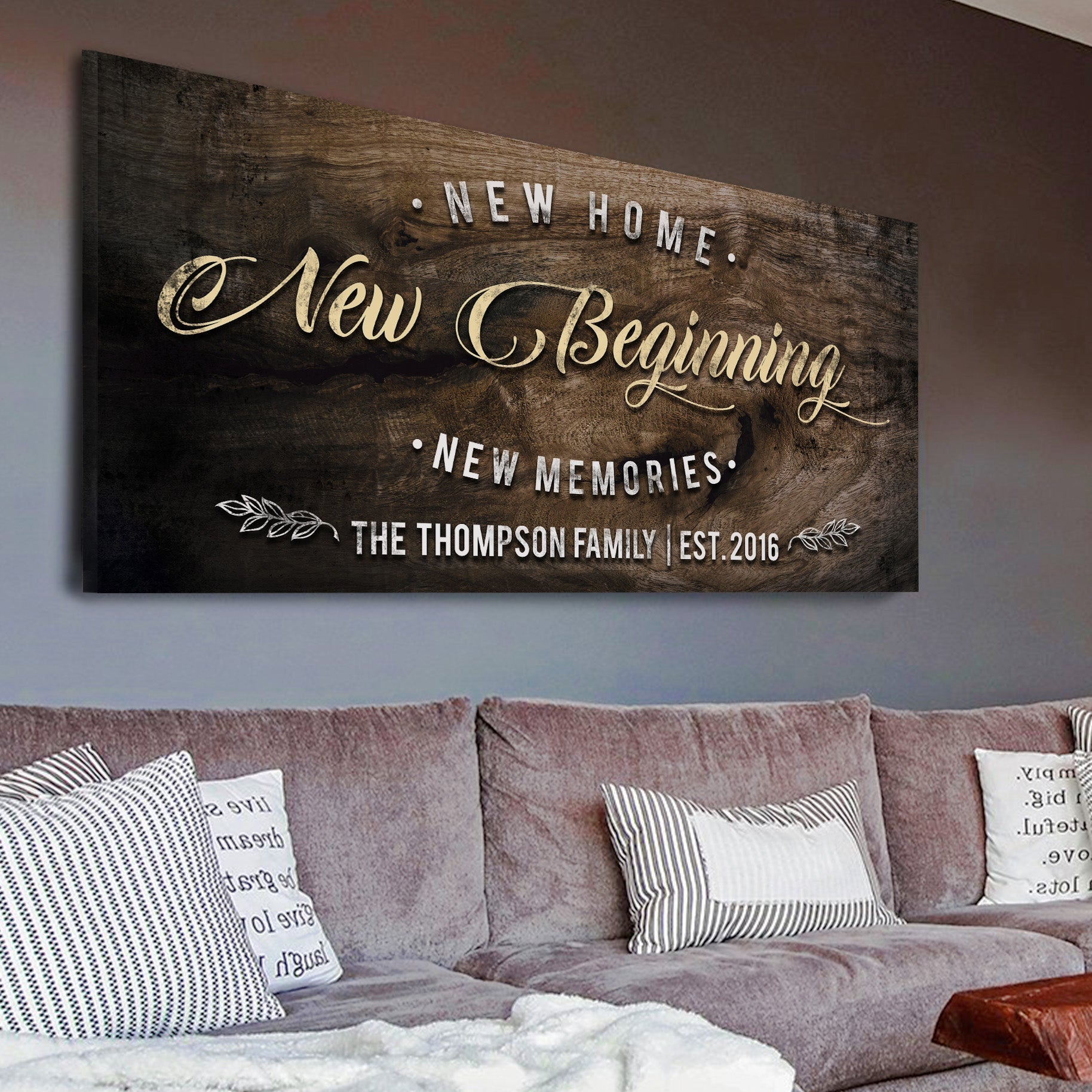 New Home rustic typographic canvas wall sign for living rooms