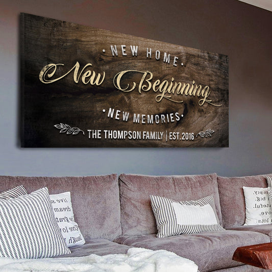 New Home rustic typographic canvas wall sign for living rooms