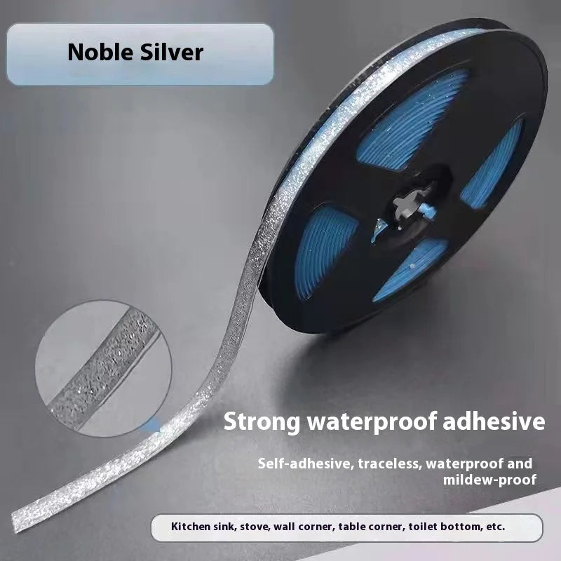 Noble silver glitter waterproof sealing tape with traceless adhesive for kitchen sink and toilet bottom sealing