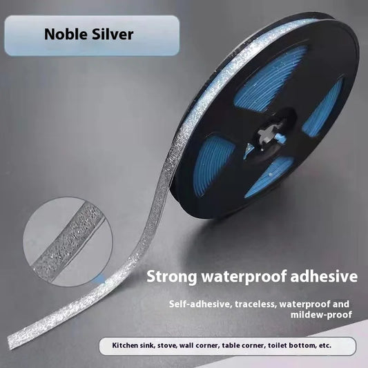 Noble silver glitter waterproof sealing tape with traceless adhesive for kitchen sink and toilet bottom sealing