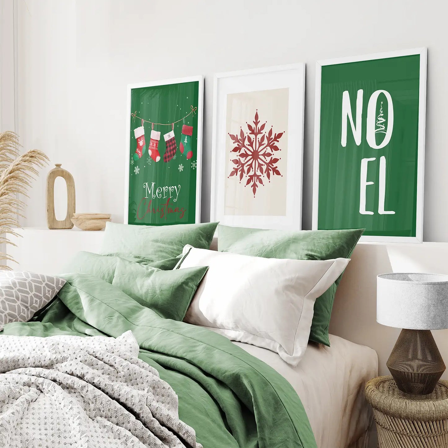 Green Christmas Nursery Wall Art Set of 3 Prints