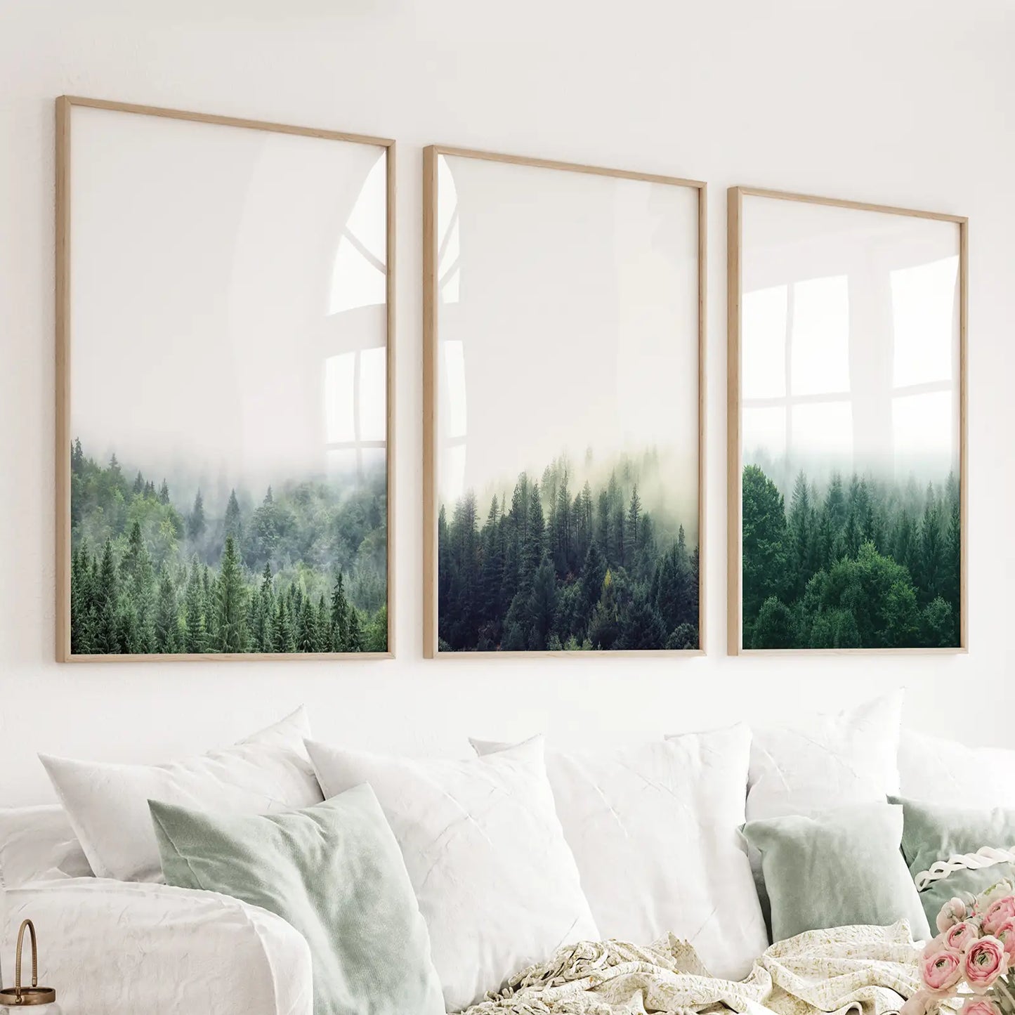 Set of 3 minimalist Nordic forest tree photography prints