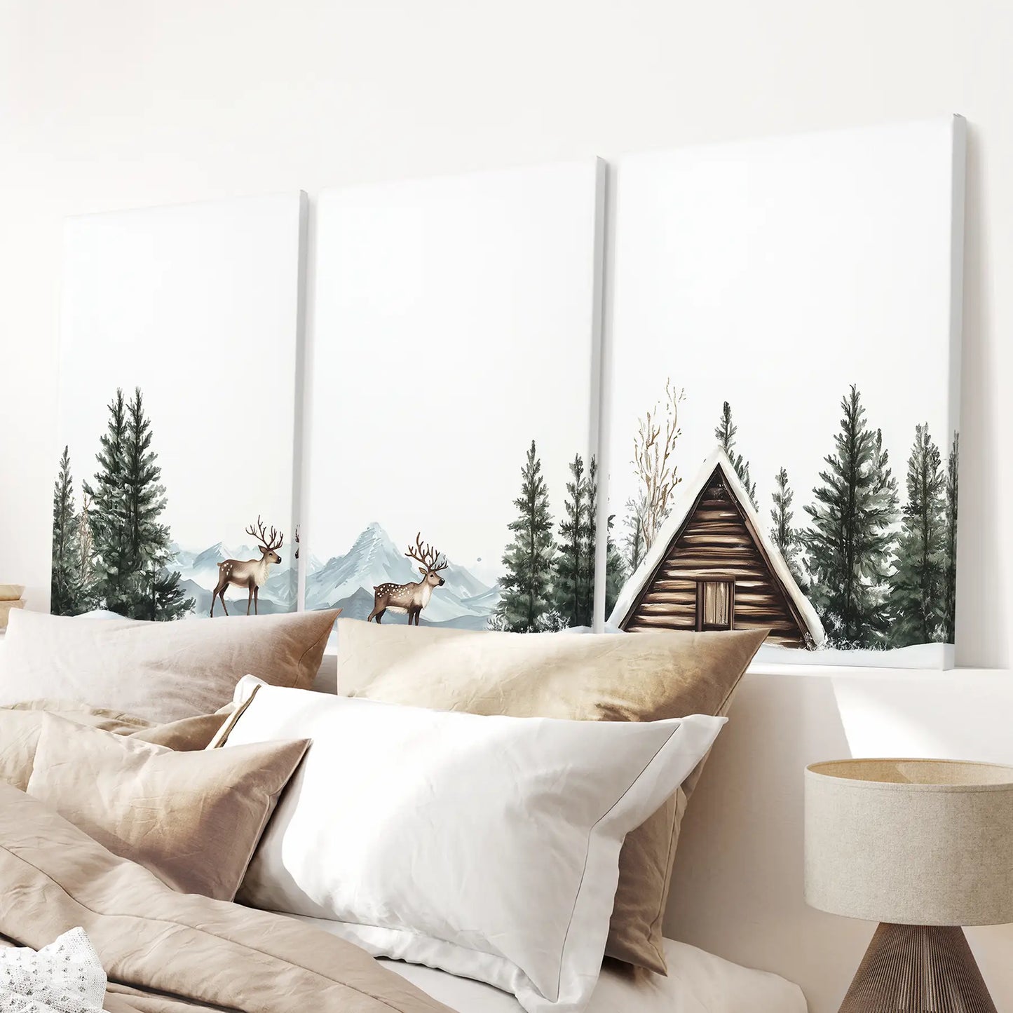 Rustic Cabin Winter Wall Art, Snowy Forest 3 Piece Set